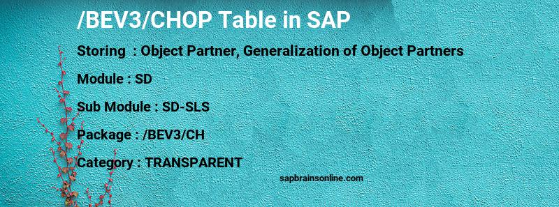 SAP /BEV3/CHOP table