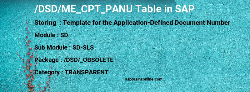 SAP /DSD/ME_CPT_PANU table