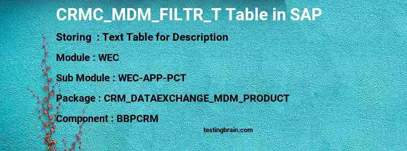 SAP CRMC_MDM_FILTR_T table