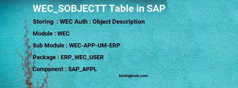 SAP WEC_SOBJECTT table