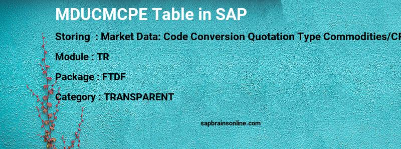 SAP MDUCMCPE table