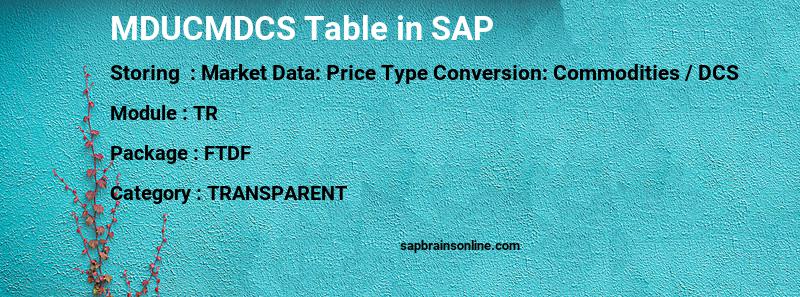 SAP MDUCMDCS table