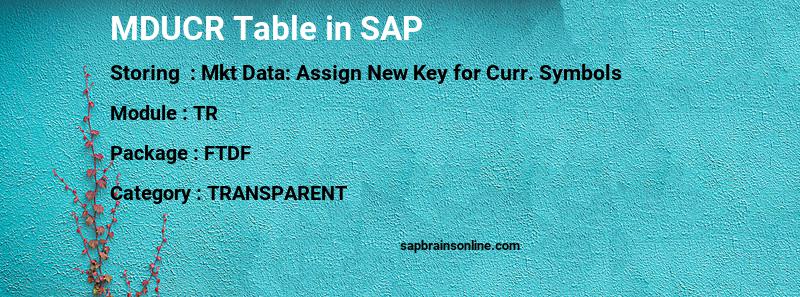 SAP MDUCR table