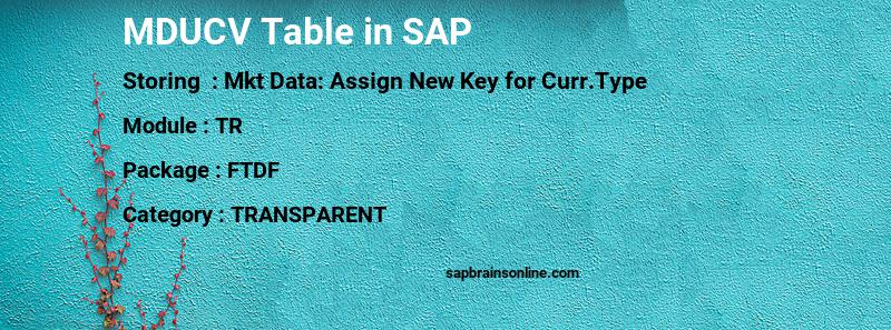 SAP MDUCV table