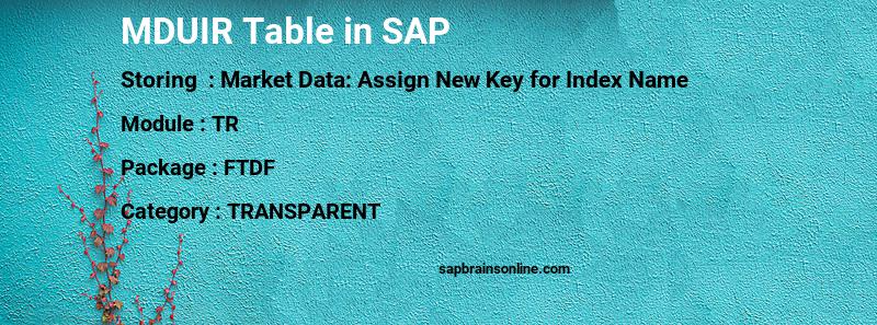 SAP MDUIR table