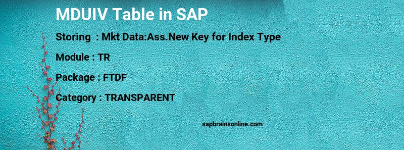 SAP MDUIV table