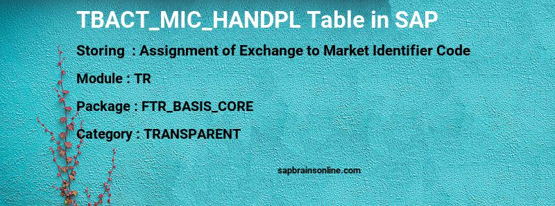 SAP TBACT_MIC_HANDPL table