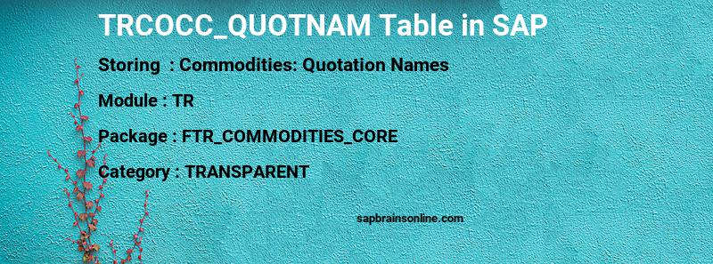 SAP TRCOCC_QUOTNAM table