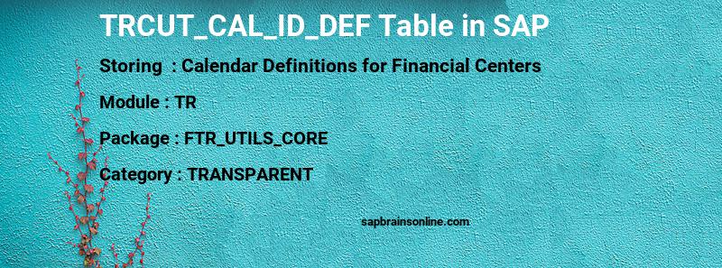 SAP TRCUT_CAL_ID_DEF table