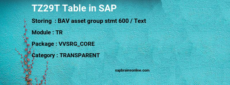 SAP TZ29T table