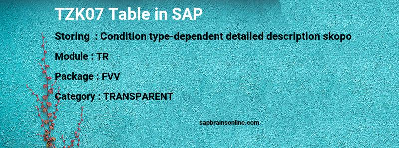 SAP TZK07 table