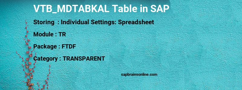 SAP VTB_MDTABKAL table