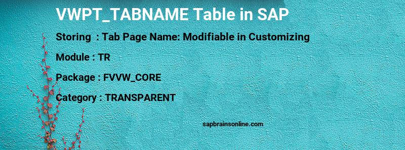 SAP VWPT_TABNAME table
