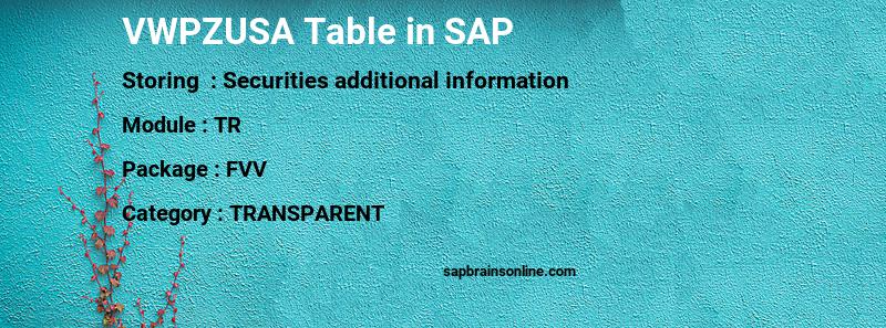 SAP VWPZUSA table