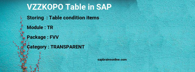 SAP VZZKOPO table