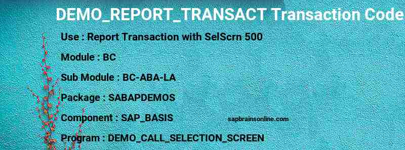 SAP DEMO_REPORT_TRANSACT transaction code