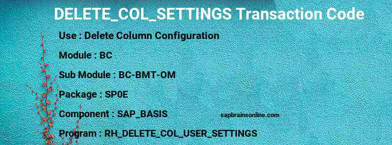 SAP DELETE_COL_SETTINGS transaction code