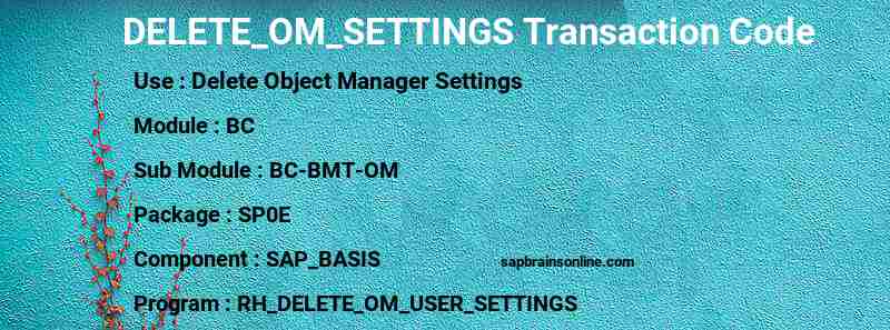 SAP DELETE_OM_SETTINGS transaction code