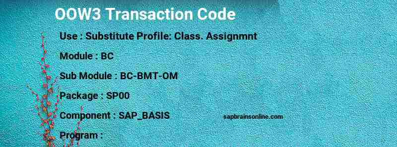 SAP OOW3 transaction code