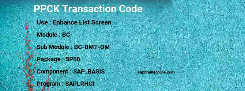 SAP PPCK transaction code