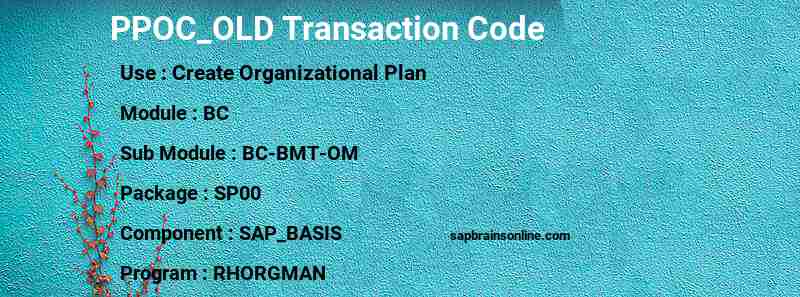 SAP PPOC_OLD transaction code