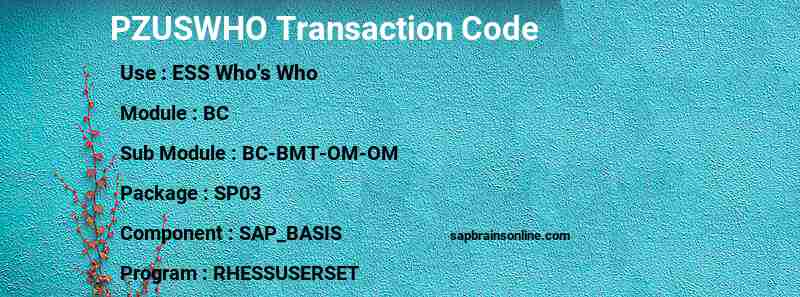 SAP PZUSWHO transaction code