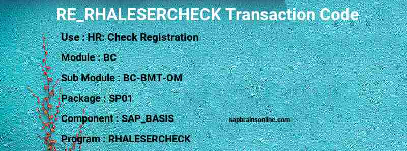 SAP RE_RHALESERCHECK transaction code