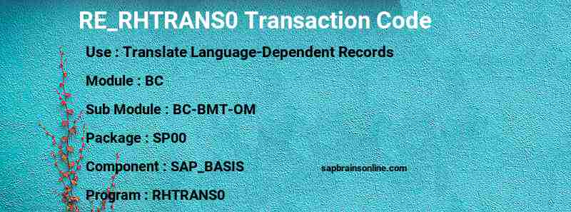 SAP RE_RHTRANS0 transaction code