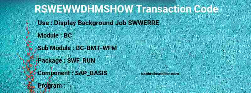 SAP RSWEWWDHMSHOW transaction code