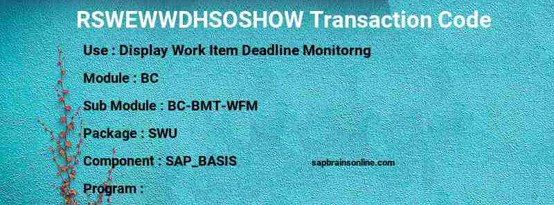 SAP RSWEWWDHSOSHOW transaction code