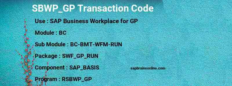 SAP SBWP_GP transaction code