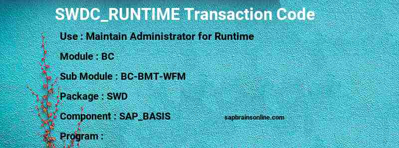 SAP SWDC_RUNTIME transaction code