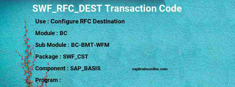 SAP SWF_RFC_DEST transaction code