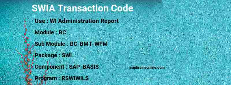 SAP SWIA transaction code