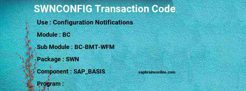 SAP SWNCONFIG transaction code