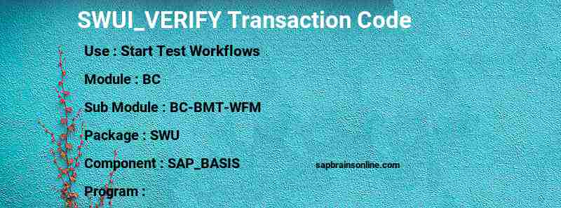 SAP SWUI_VERIFY transaction code