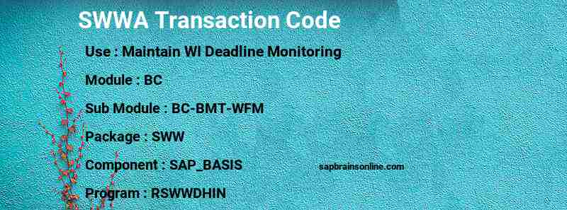 SAP SWWA transaction code