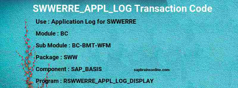 SAP SWWERRE_APPL_LOG transaction code