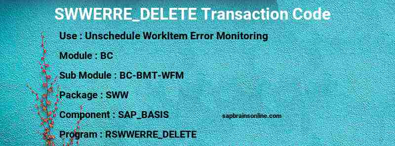 SAP SWWERRE_DELETE transaction code