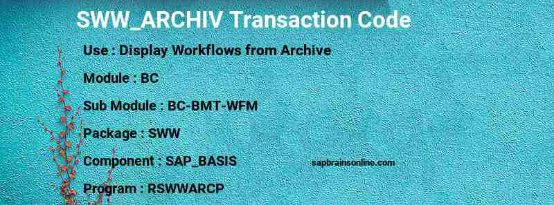 SAP SWW_ARCHIV transaction code