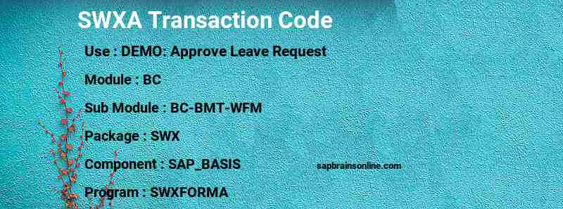 SAP SWXA transaction code