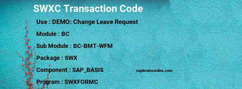 SAP SWXC transaction code