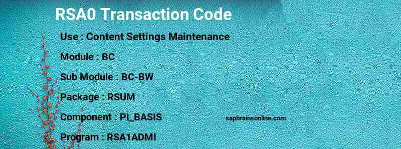 SAP RSA0 transaction code