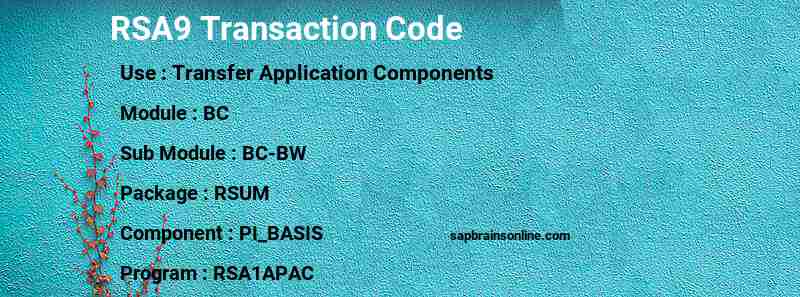 SAP RSA9 transaction code