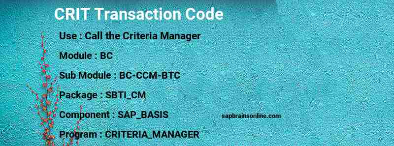 SAP CRIT transaction code