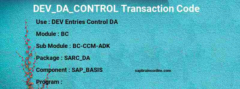 SAP DEV_DA_CONTROL transaction code
