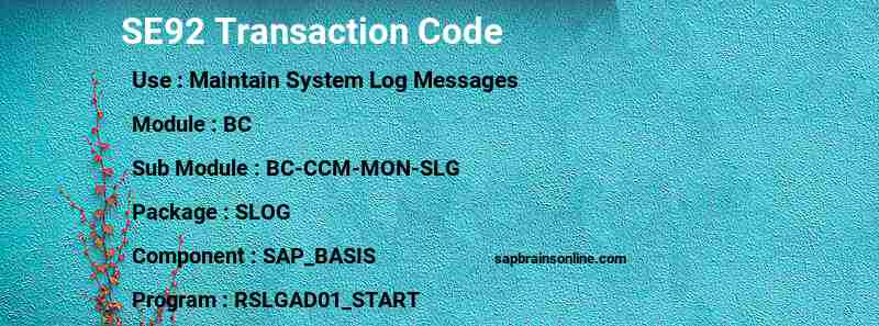 SAP SE92 transaction code