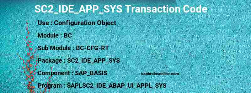 SAP SC2_IDE_APP_SYS transaction code