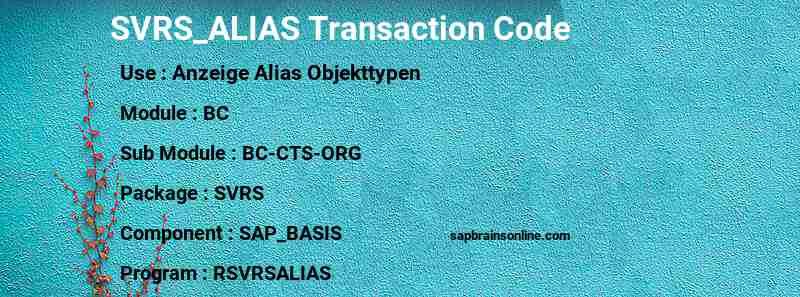 SAP SVRS_ALIAS transaction code