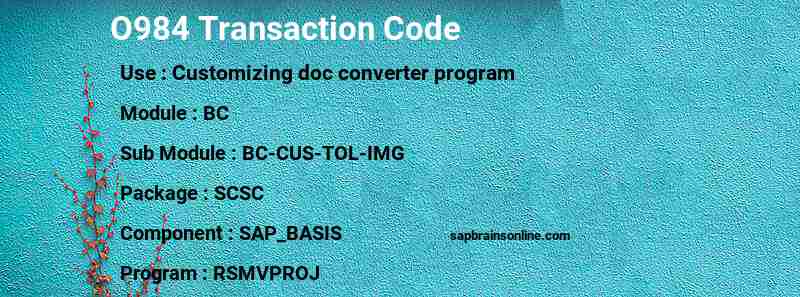 SAP O984 transaction code